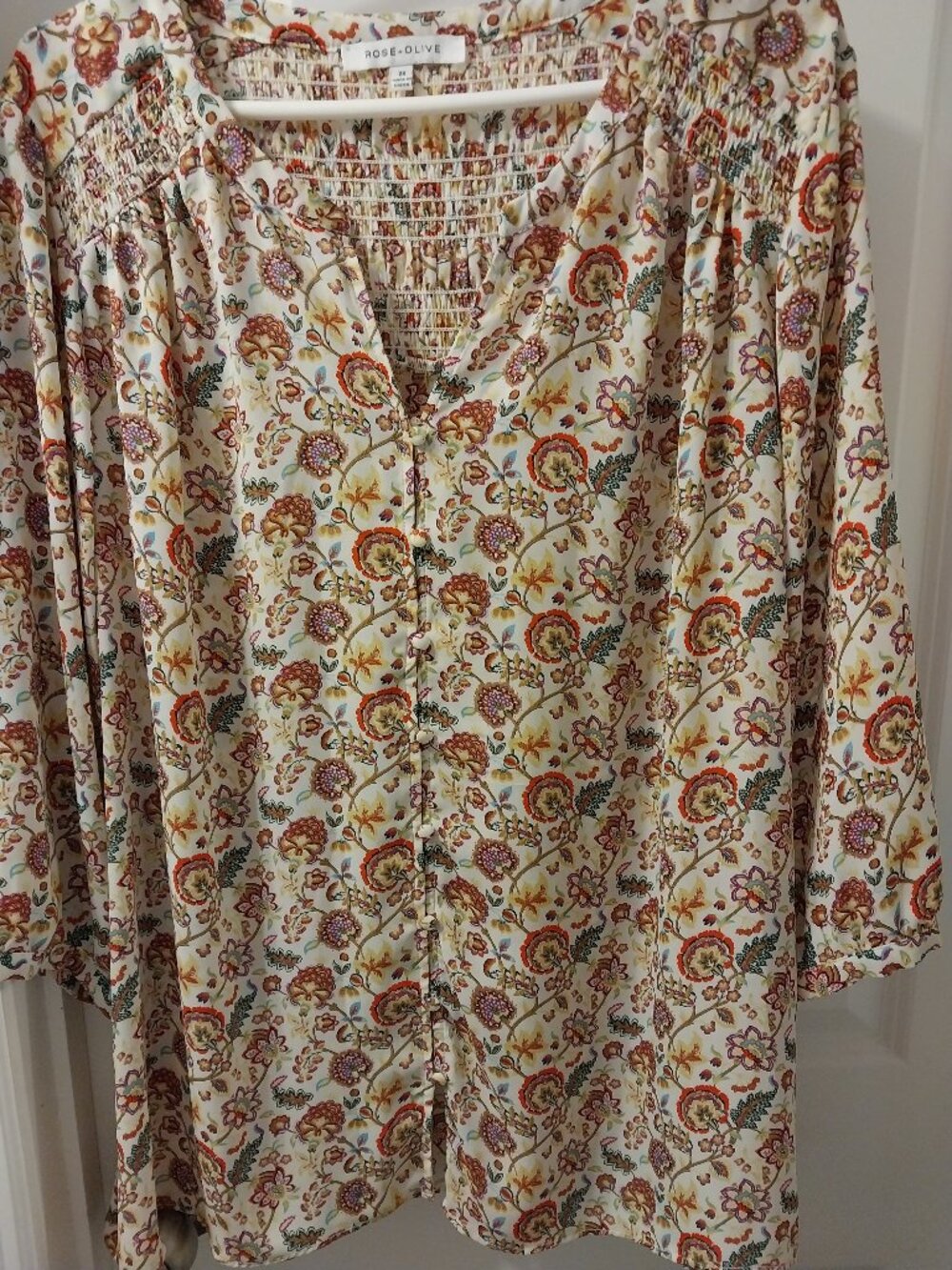 🌻Rose & Olive Top 2X Orange Floral Beautiful Excellent🌻